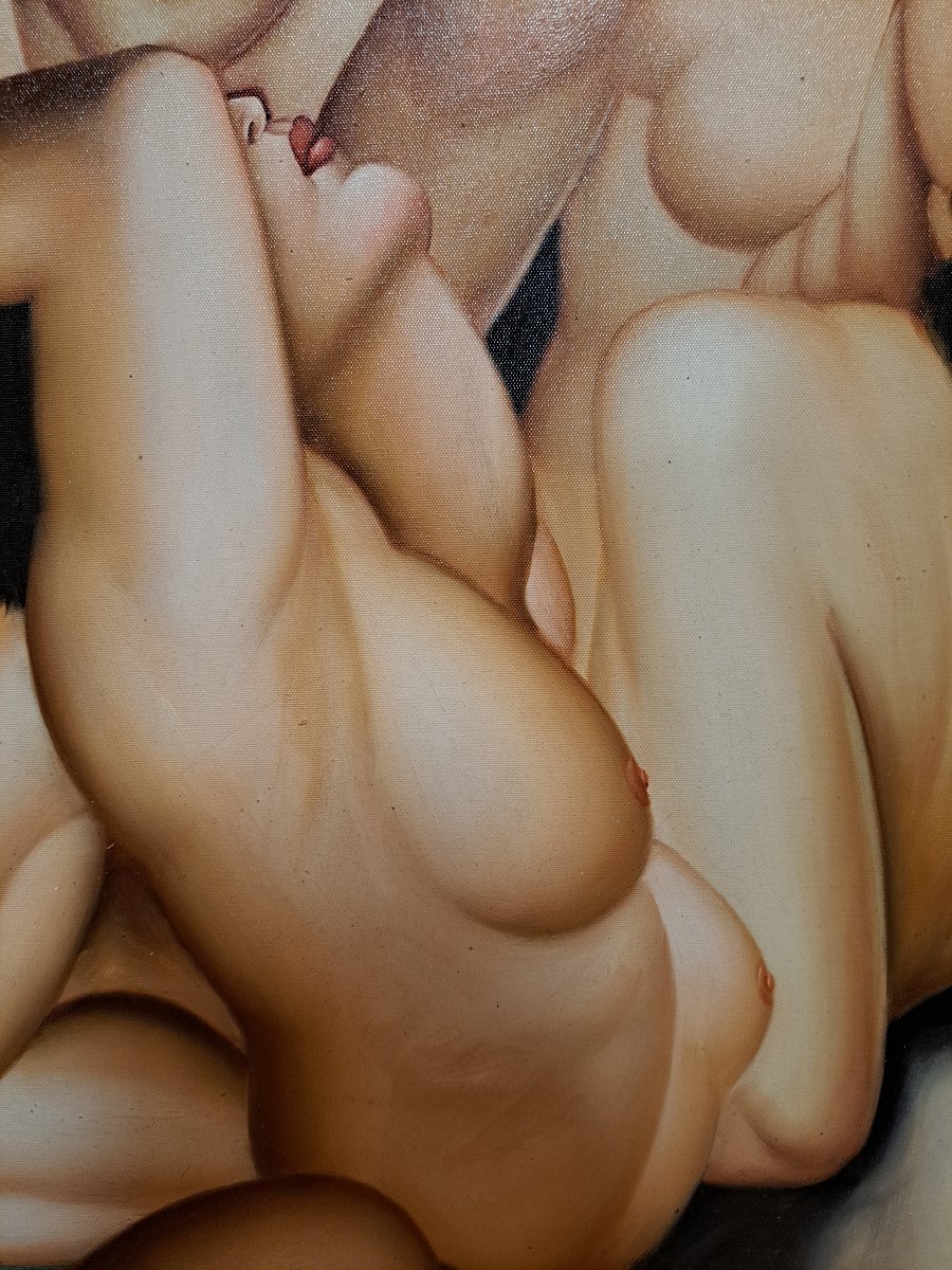 A la manière de Tamara DE LEMPICKA, groupe de nus féminins par Thea BOKOSA (XXème)-photo-4