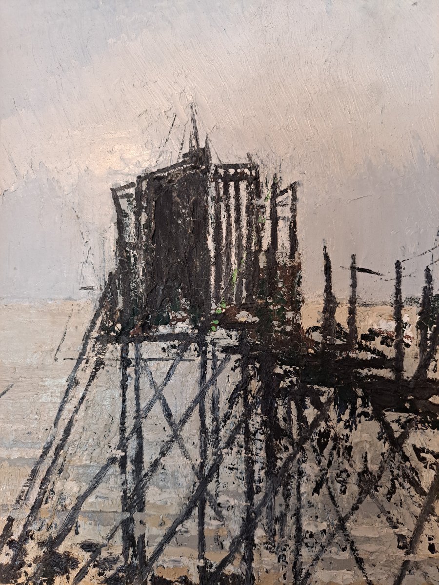 "Carrelets sur l'océan", huile sur Toile par Henri - André MARTIN (1918-2004)-photo-2