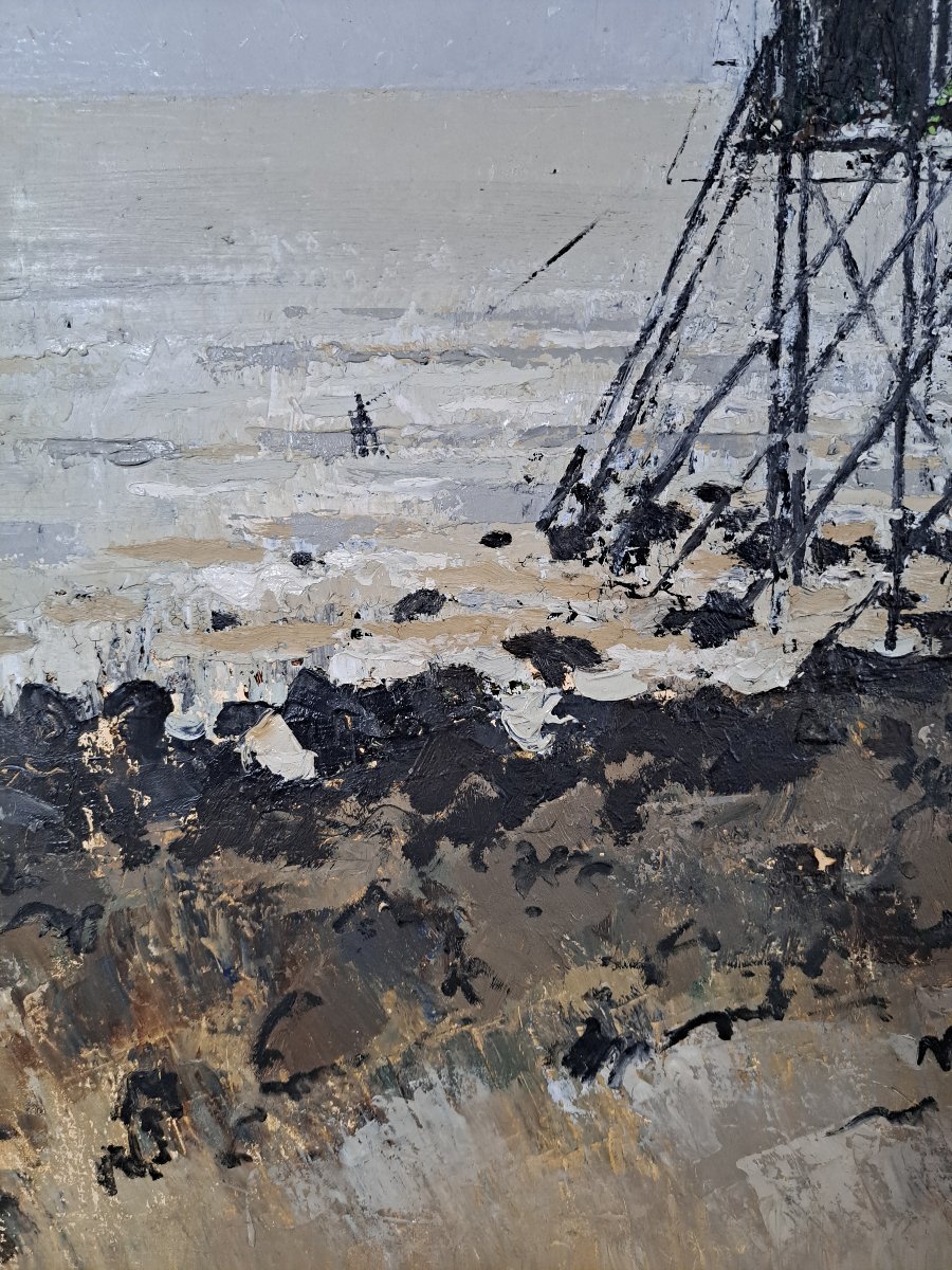 "Carrelets sur l'océan", huile sur Toile par Henri - André MARTIN (1918-2004)-photo-4