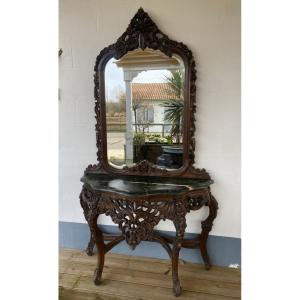 Neoclassical Baroque Style Console And Mirror Set.