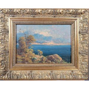 "mediterranean Bay", Oil On Hardboard, Early 20th Century.