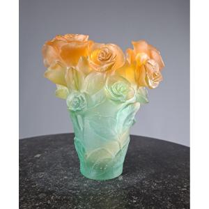 Daum France Vase, "rose Passion" Model