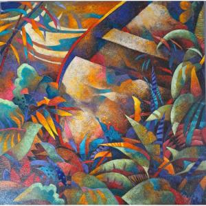 Huile sur toile. Ecole moderne dans le style Cubo-Futuriste du début XXième.