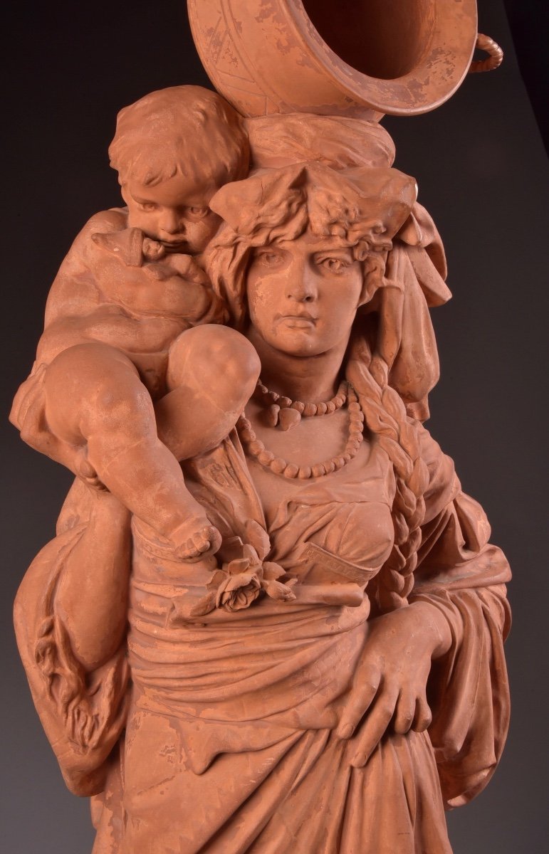 Louis Samain ( Belgium, 1834 - 1901), Grande Sculpture Féminine En Terre Cuite-photo-2