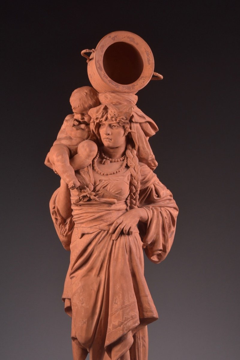 Louis Samain ( Belgium, 1834 - 1901), Grande Sculpture Féminine En Terre Cuite-photo-3
