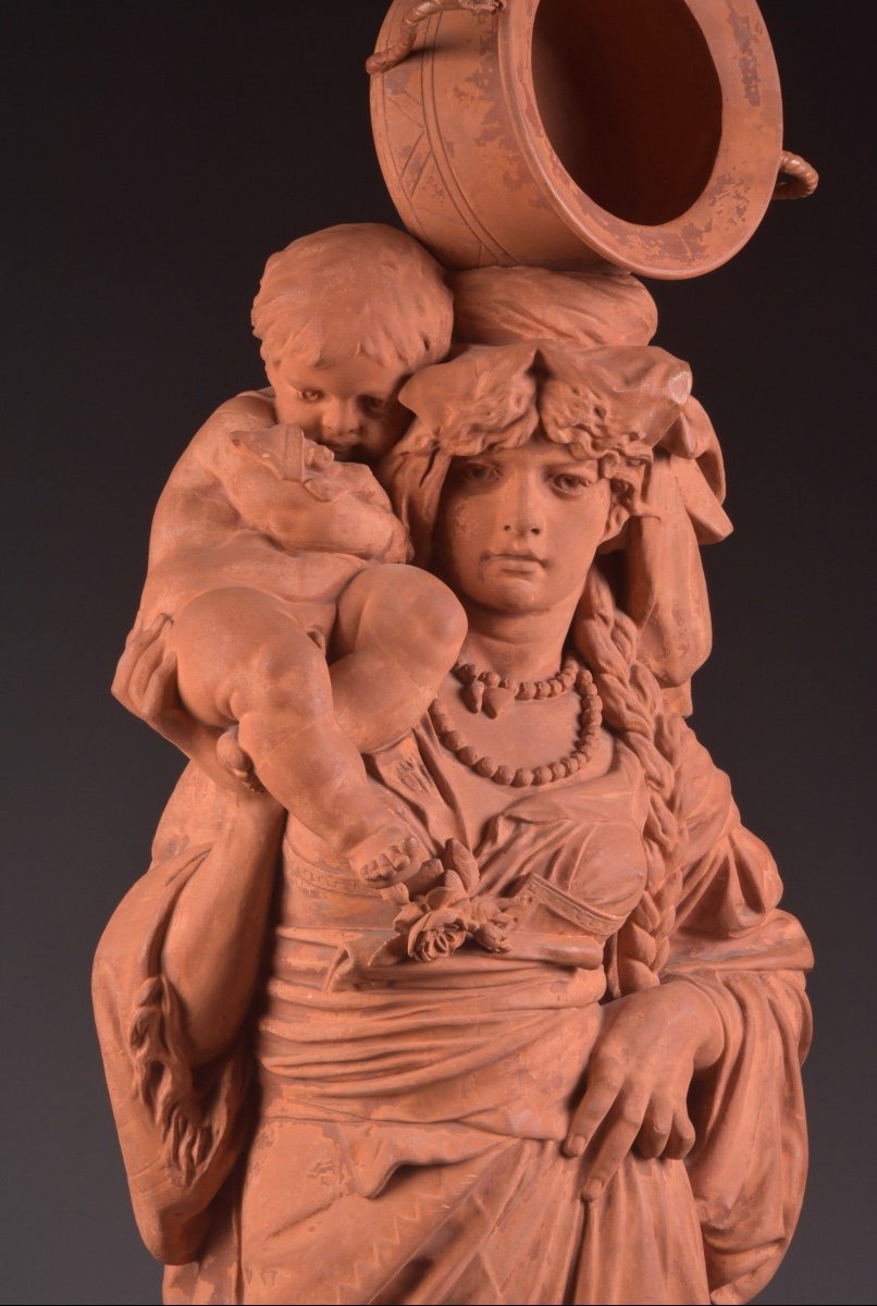 Louis Samain ( Belgium, 1834 - 1901), Grande Sculpture Féminine En Terre Cuite-photo-4