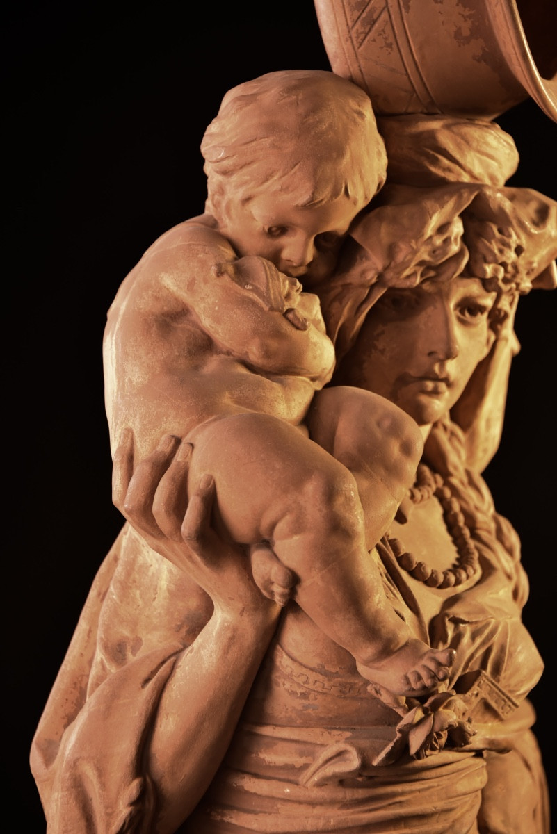 Louis Samain ( Belgium, 1834 - 1901), Grande Sculpture Féminine En Terre Cuite-photo-3