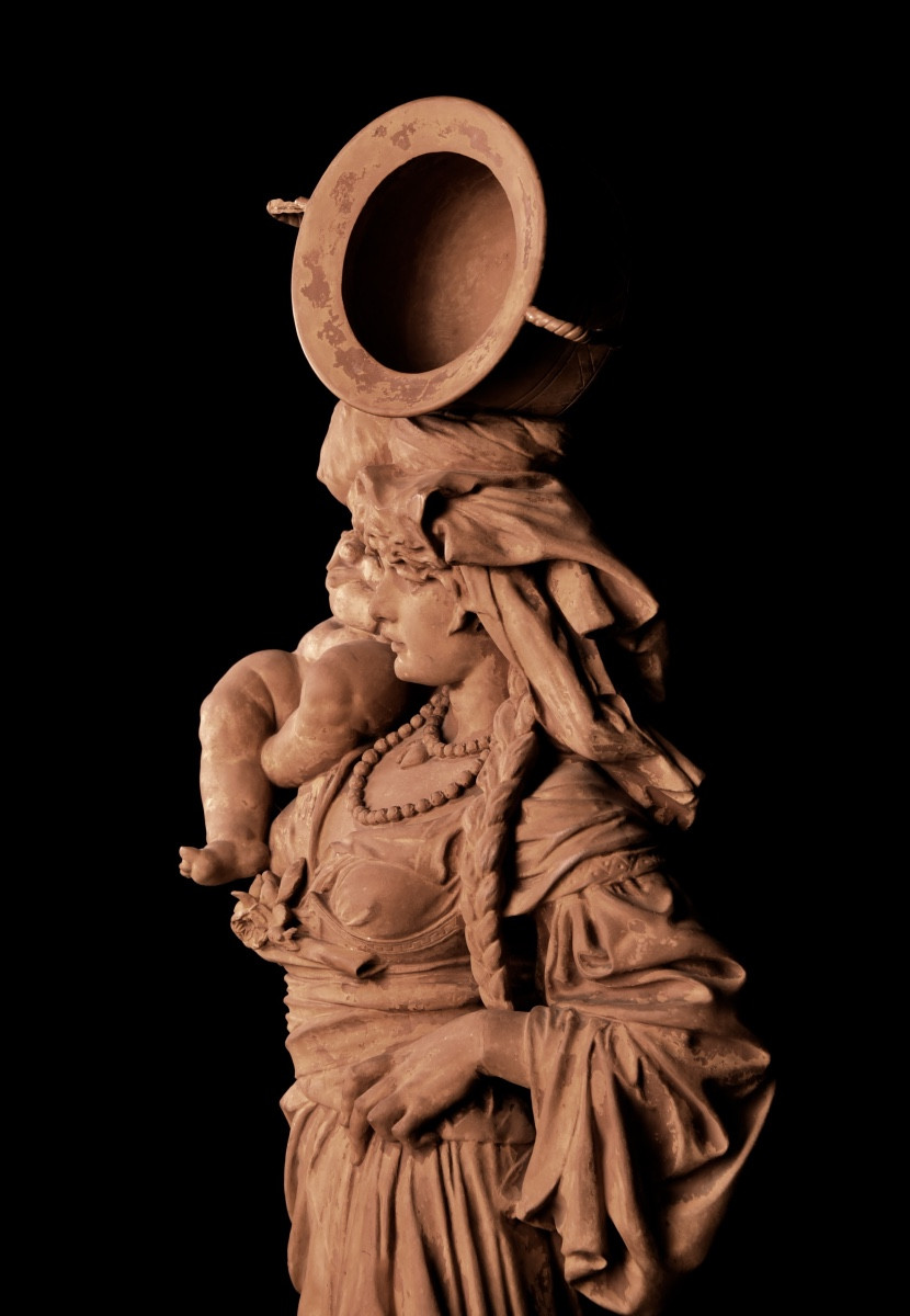 Louis Samain ( Belgium, 1834 - 1901), Grande Sculpture Féminine En Terre Cuite-photo-4