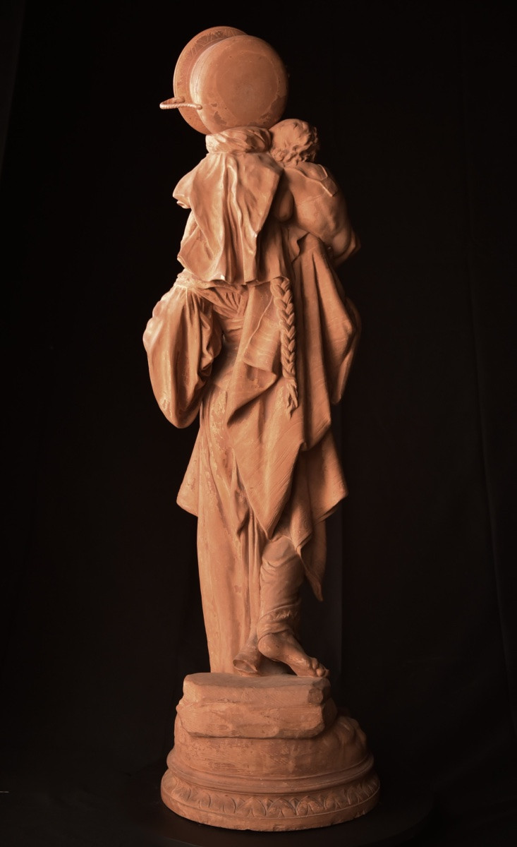 Louis Samain ( Belgium, 1834 - 1901), Grande Sculpture Féminine En Terre Cuite-photo-5
