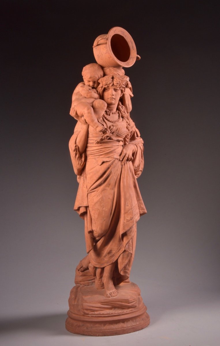 Louis Samain ( Belgium, 1834 - 1901), Grande Sculpture Féminine En Terre Cuite