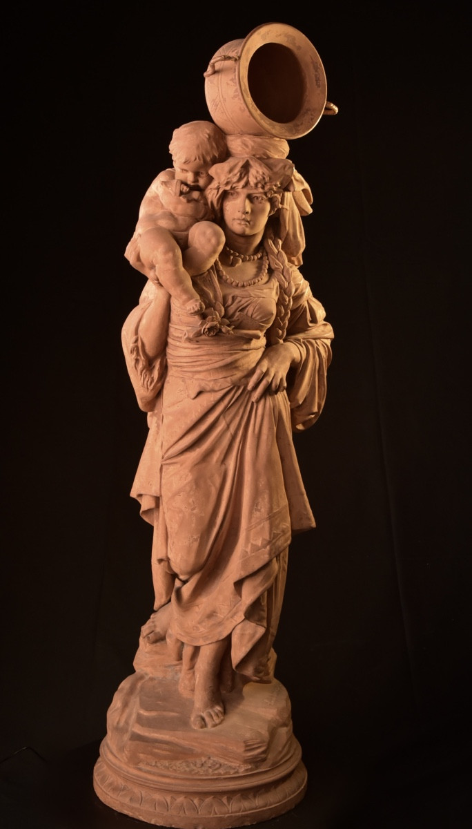 Louis Samain ( Belgium, 1834 - 1901), Grande Sculpture Féminine En Terre Cuite