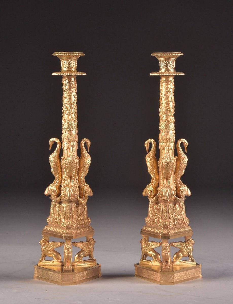 Pair Of Gilt Bronze Candlesticks, Attributed To Giuseppe Boschi (rome, 1766-1821)-photo-2
