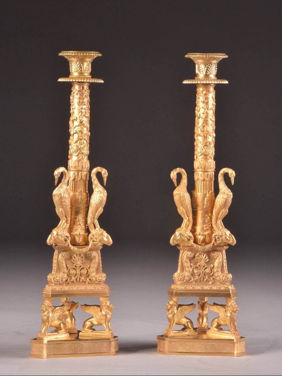 Pair Of Gilt Bronze Candlesticks, Attributed To Giuseppe Boschi (rome, 1766-1821)-photo-4