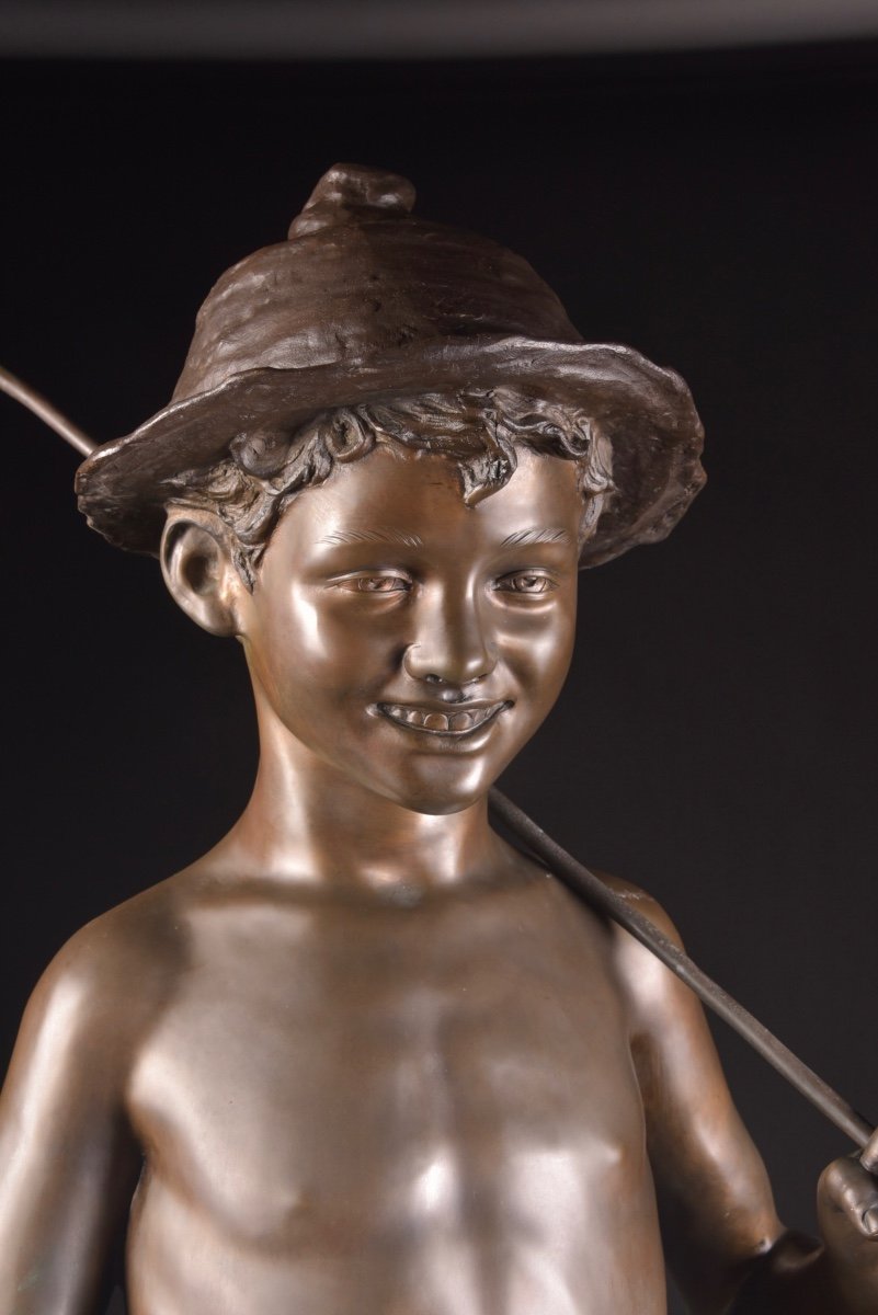 Giovanni De Martino (italy, 1870-1935),  Xl Bronze Figure "fisher Boy"-photo-3