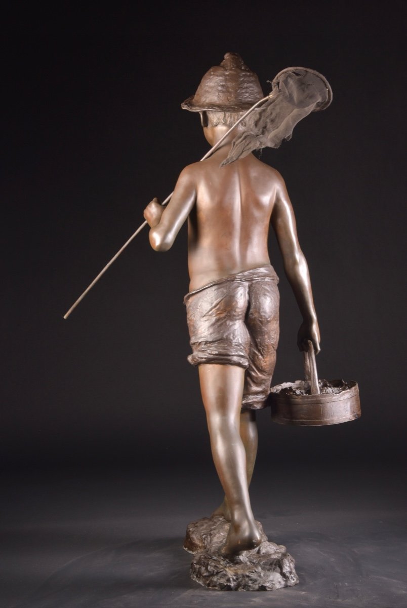 Giovanni De Martino (italy, 1870-1935),  Xl Bronze Figure "fisher Boy"-photo-8