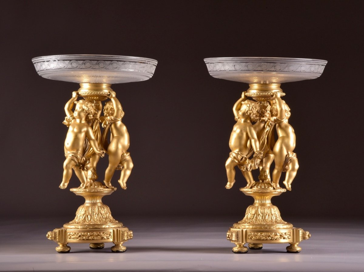 A Magnificent Pair Of Candelabra / Centerpiece, Crystal And Gilt Bronze, Napoleon III-photo-2
