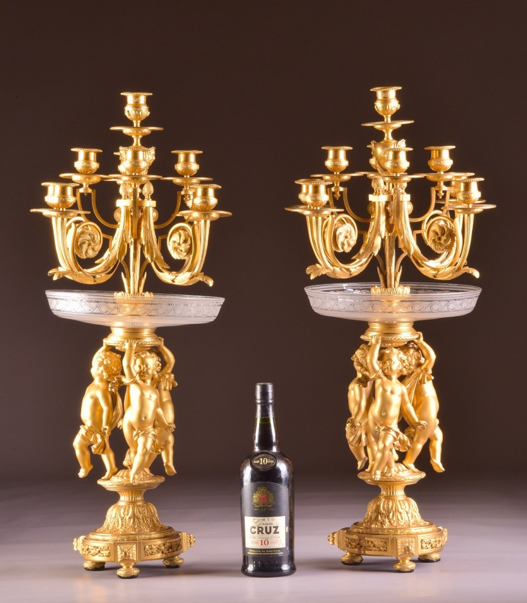 A Magnificent Pair Of Candelabra / Centerpiece, Crystal And Gilt Bronze, Napoleon III-photo-5