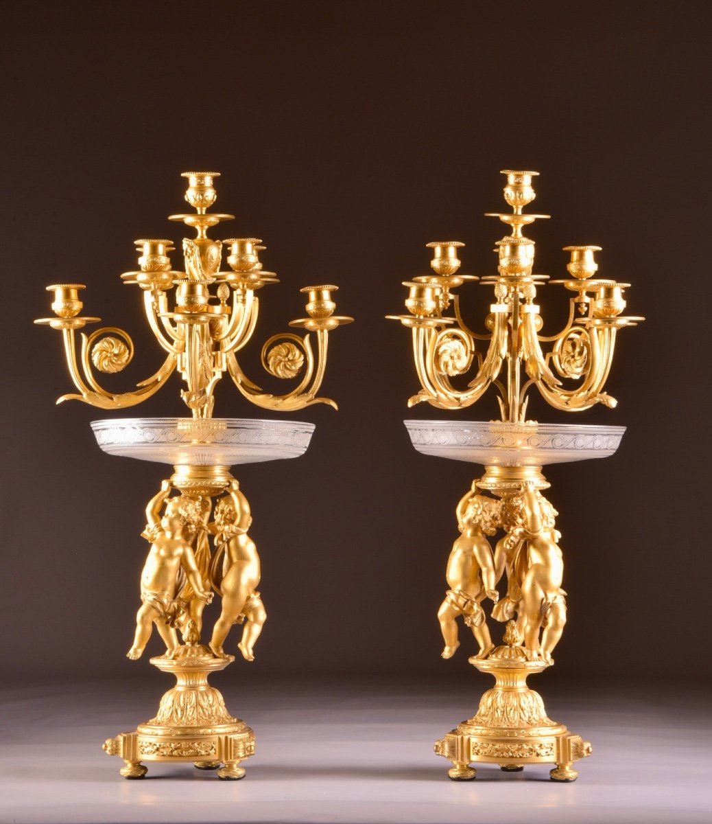 A Magnificent Pair Of Candelabra / Centerpiece, Crystal And Gilt Bronze, Napoleon III-photo-6