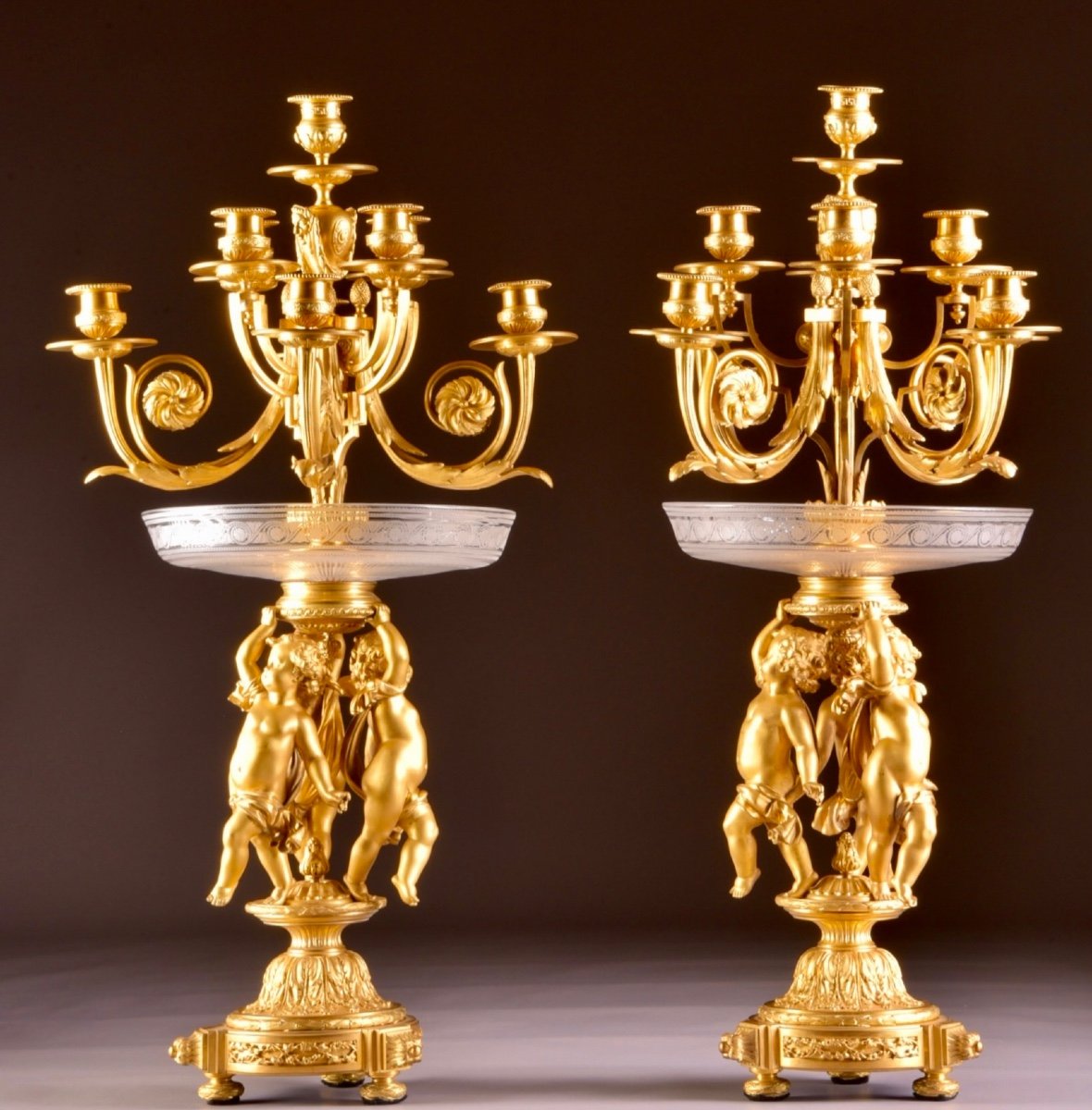 A Magnificent Pair Of Candelabra / Centerpiece, Crystal And Gilt Bronze, Napoleon III