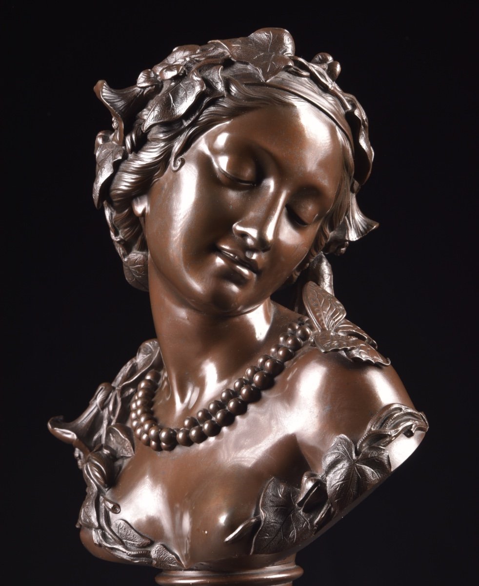 Jan Jozef Jacquet (1822-1898) : Buste En Bronze d'Une Jeune Femme, 1857-photo-2