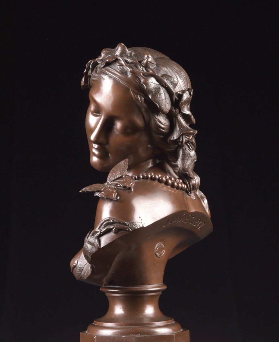Jan Jozef Jacquet (1822-1898) : Buste En Bronze d'Une Jeune Femme, 1857-photo-3