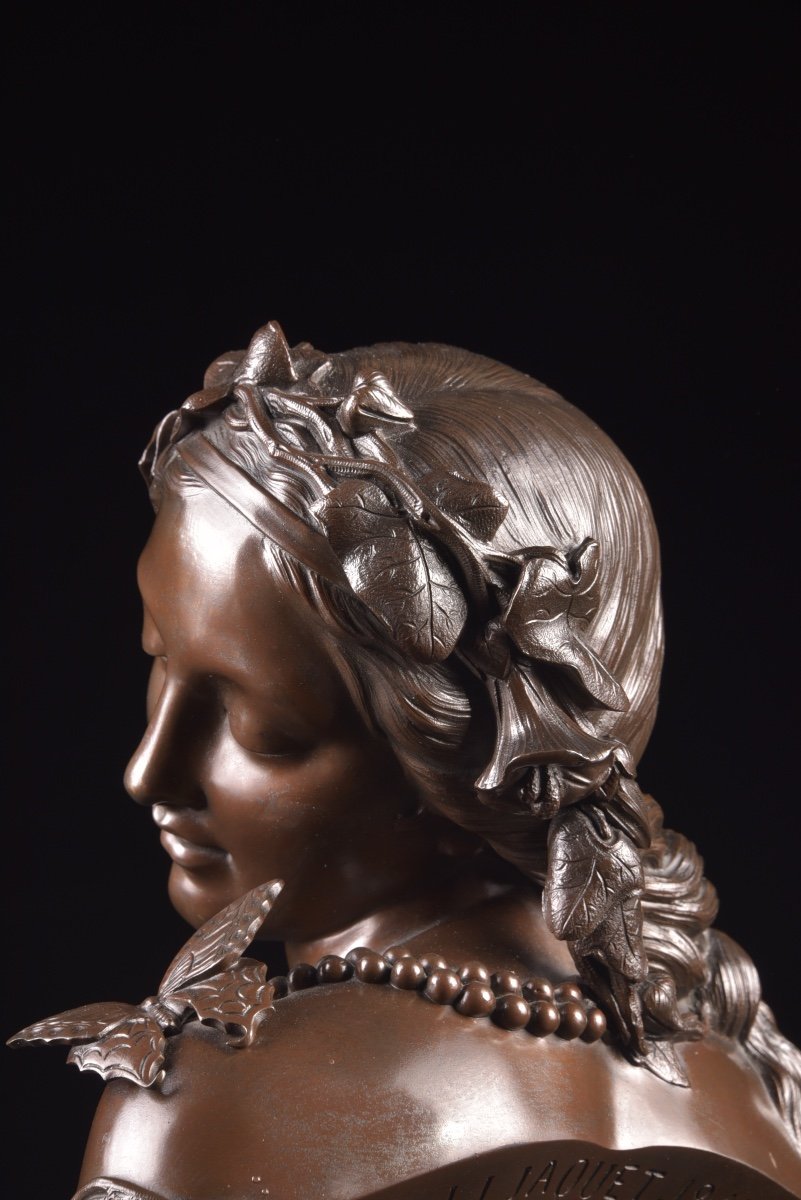 Jan Jozef Jacquet (1822-1898) : Buste En Bronze d'Une Jeune Femme, 1857-photo-1