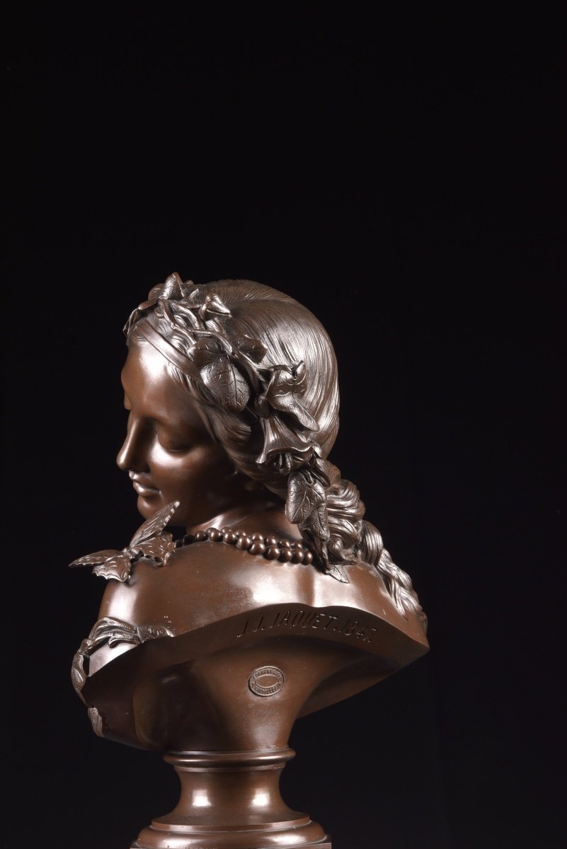 Jan Jozef Jacquet (1822-1898) : Buste En Bronze d'Une Jeune Femme, 1857-photo-5