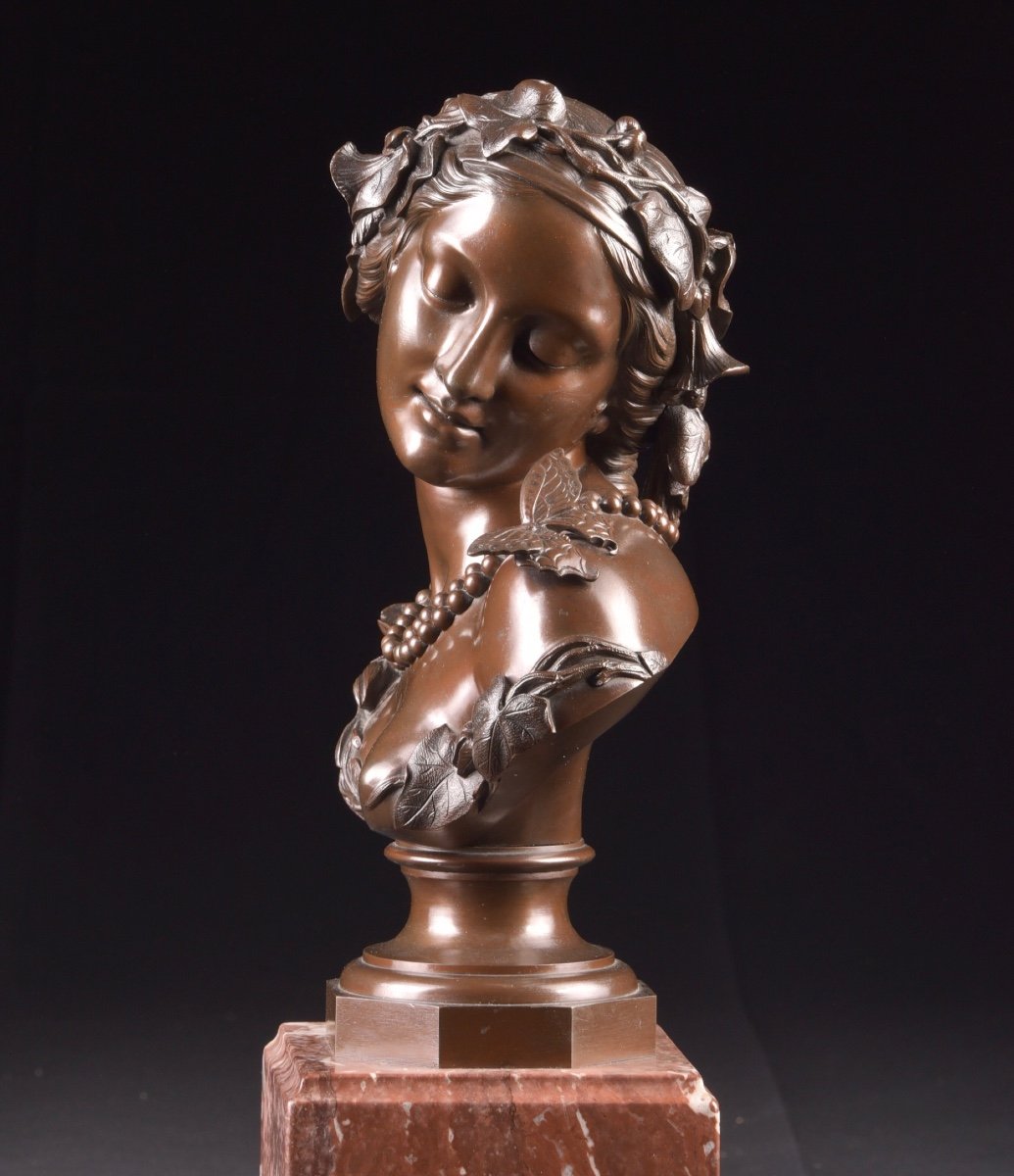 Jan Jozef Jacquet (1822-1898) : Buste En Bronze d'Une Jeune Femme, 1857