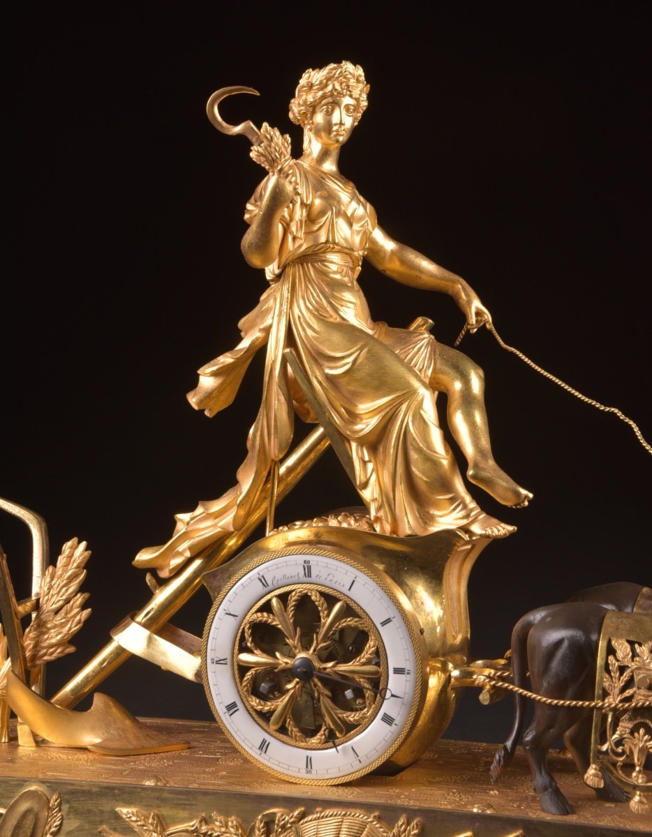 Pendule de cheminée Louis XVI "Le char de Cérès", en bronze doré et patiné-photo-3