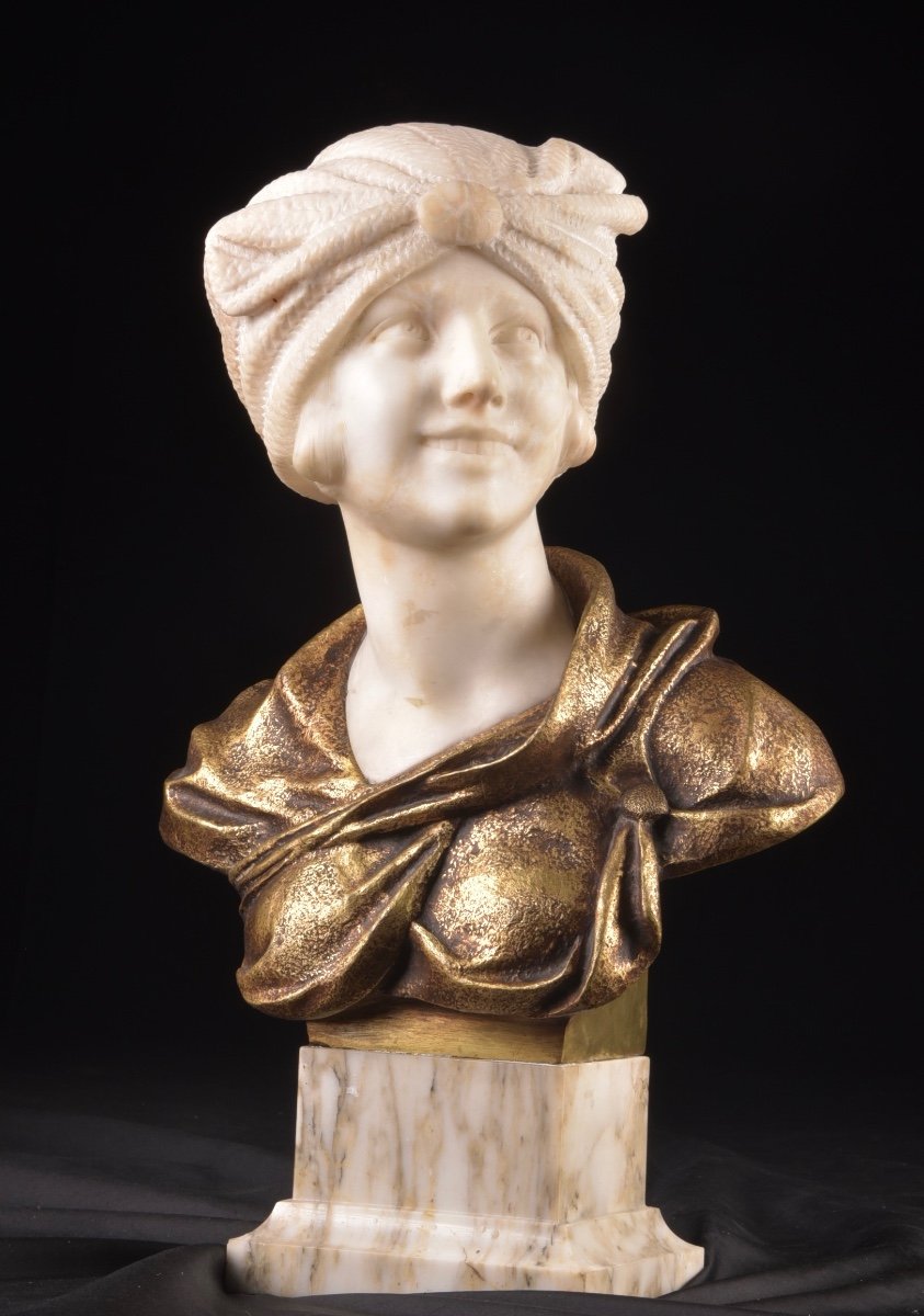 A. Trefoloni (xix-xx) A Bust In Bronze And Alabaster, 50 Cm