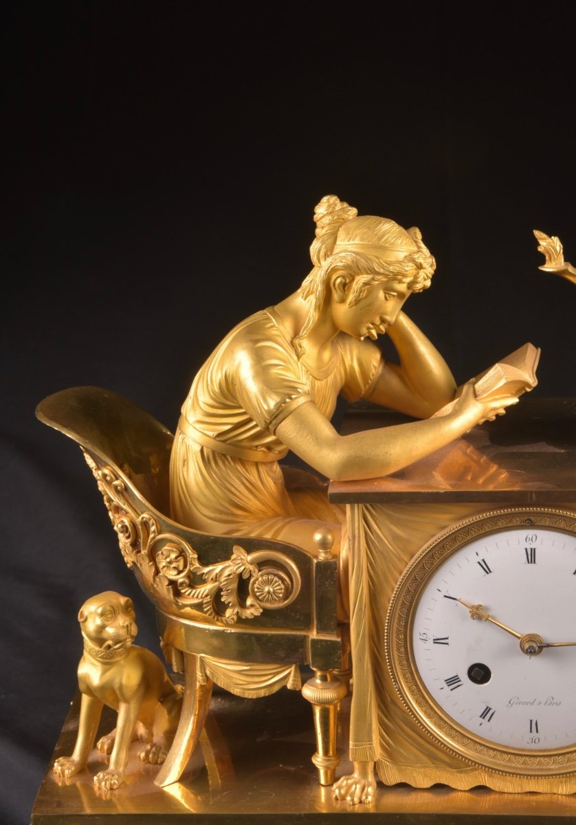 La Lectura, A French Empire Mantel Clock In Gilded Bronze, Ca. 1800-photo-2