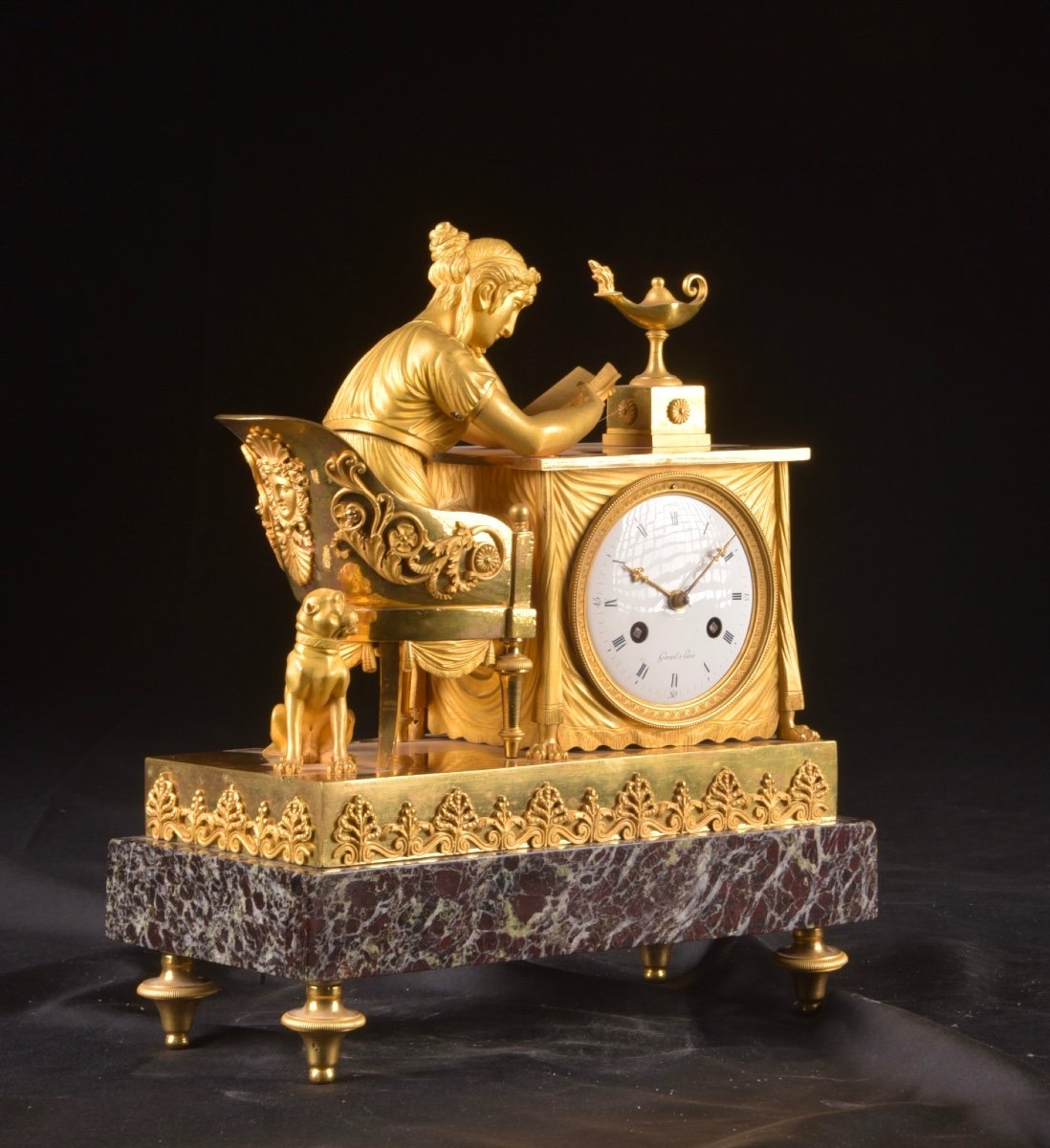La Lectura, A French Empire Mantel Clock In Gilded Bronze, Ca. 1800-photo-3