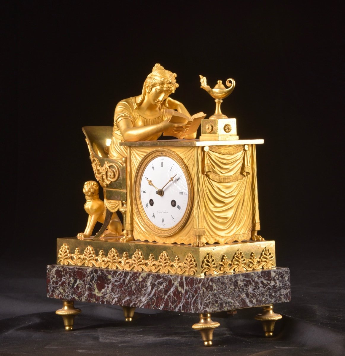 La Lectura, A French Empire Mantel Clock In Gilded Bronze, Ca. 1800-photo-4