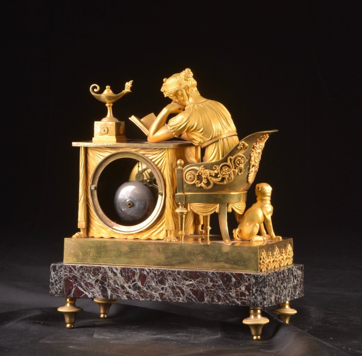 La Lectura, une pendule de cheminée Empire français en bronze doré, ca. 1800-photo-4