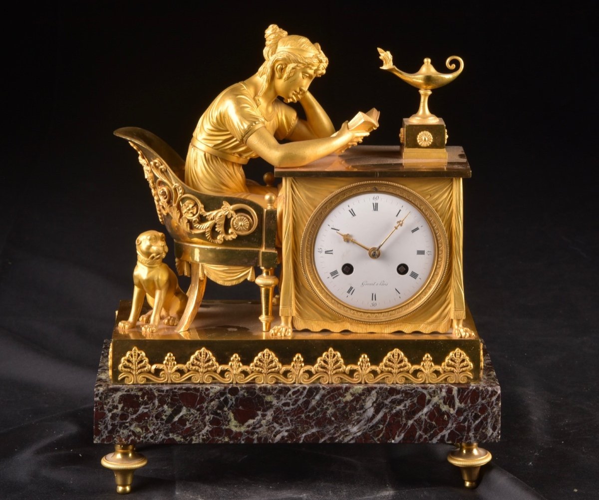 La Lectura, A French Empire Mantel Clock In Gilded Bronze, Ca. 1800-photo-8