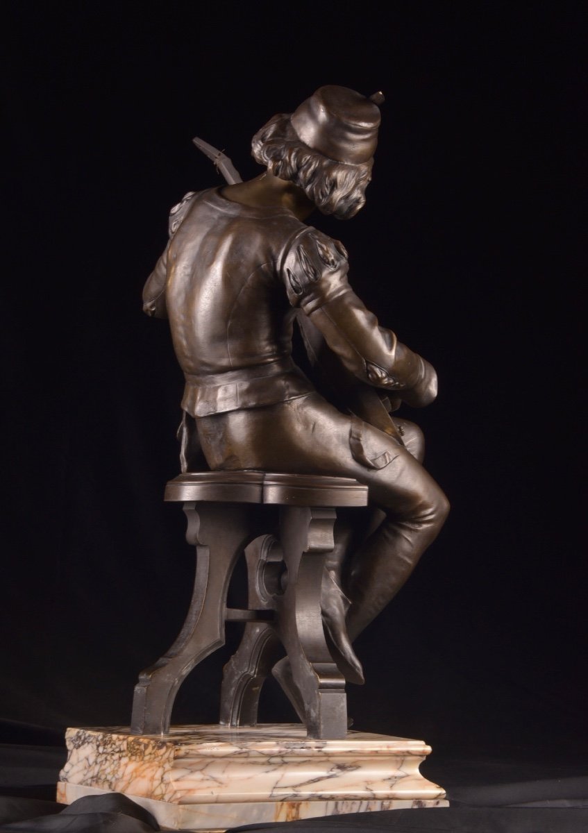 Ménestrel assis, une belle sculpture en bronze du XIXe siècle d'Émile Boisseau (1842-1923)-photo-3