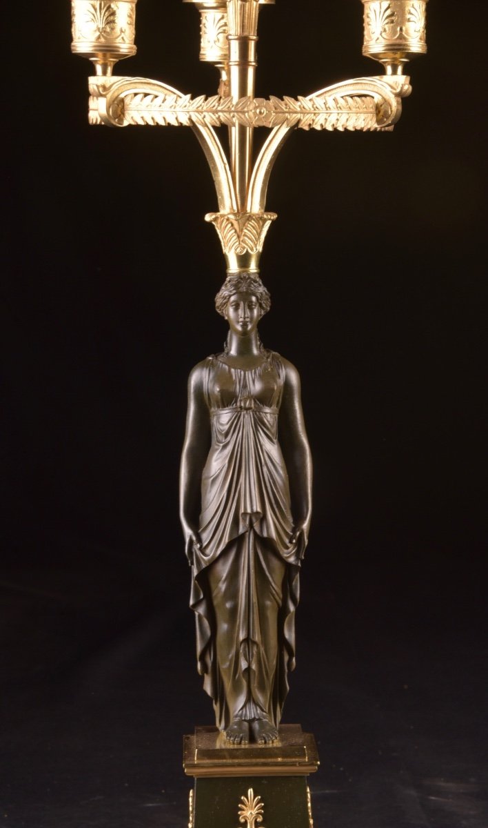 Paire De Candélabres Empire Français à Figures De Cariatides,-photo-8