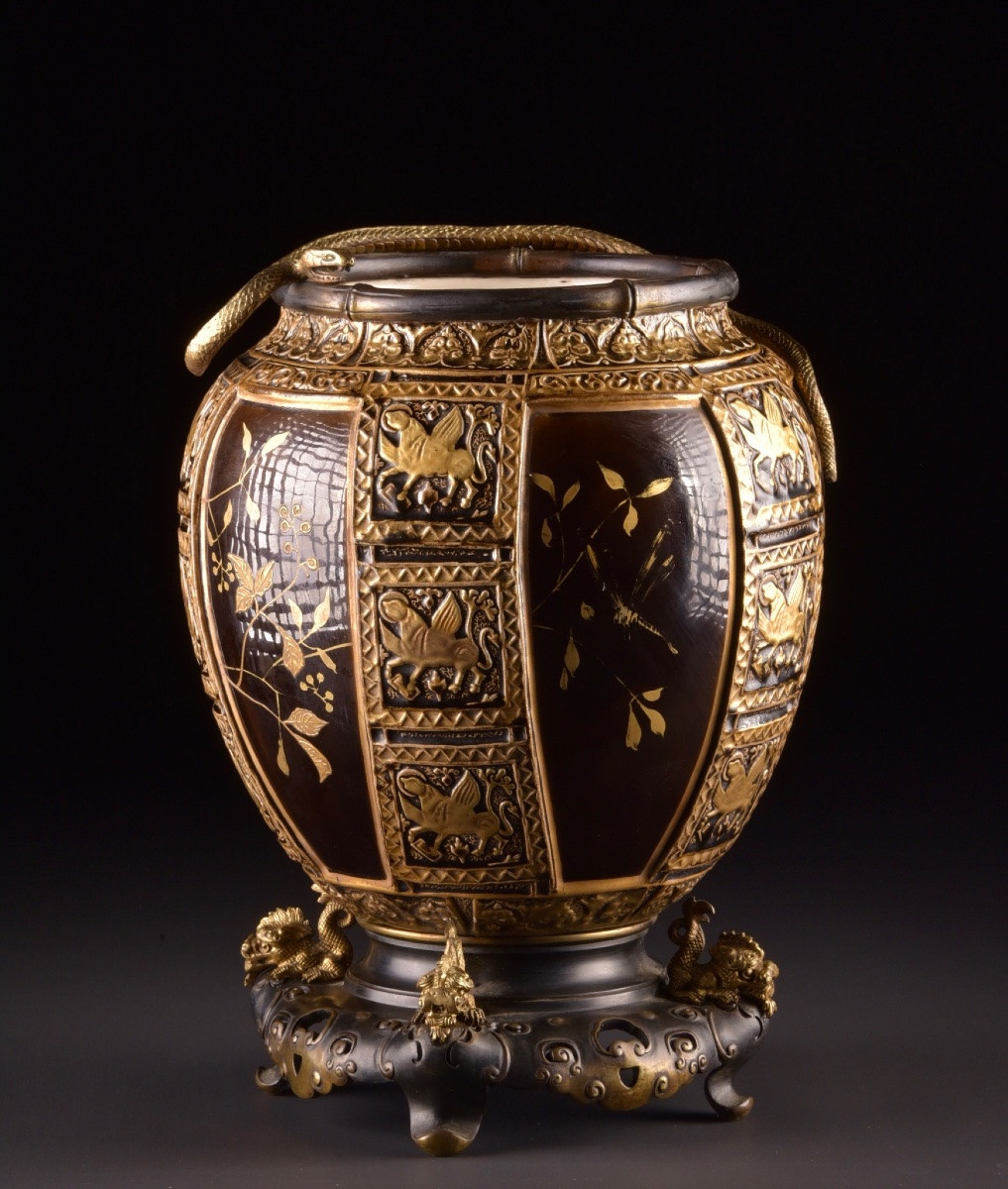 French Porcelain And Gilt Bronze Vase In Japanese Style, Circa 1880-photo-1
