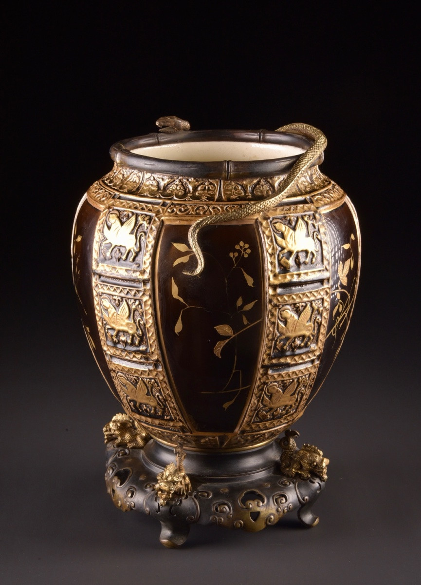 French Porcelain And Gilt Bronze Vase In Japanese Style, Circa 1880-photo-4