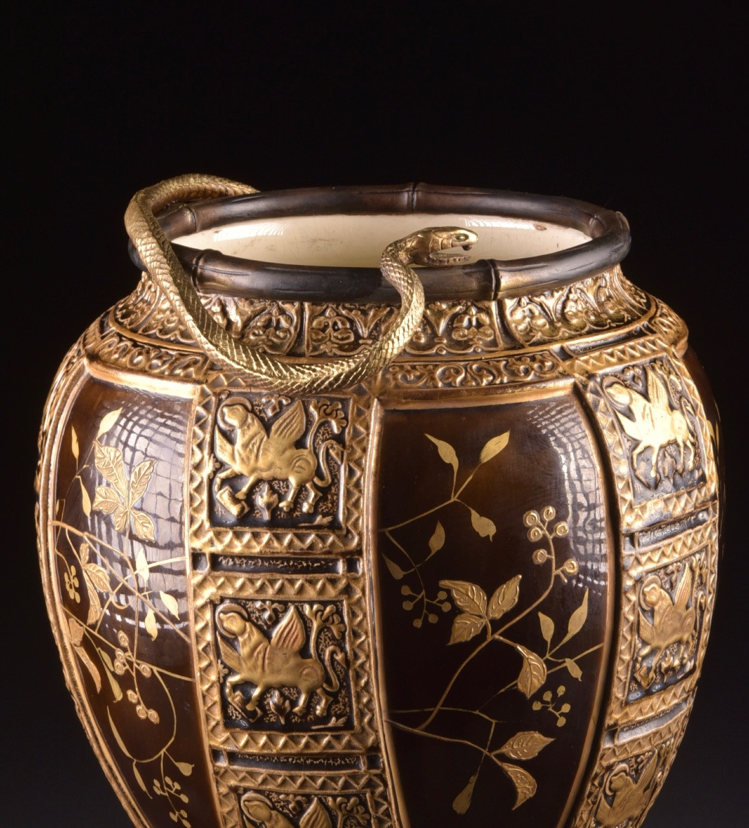 French Porcelain And Gilt Bronze Vase In Japanese Style, Circa 1880-photo-8