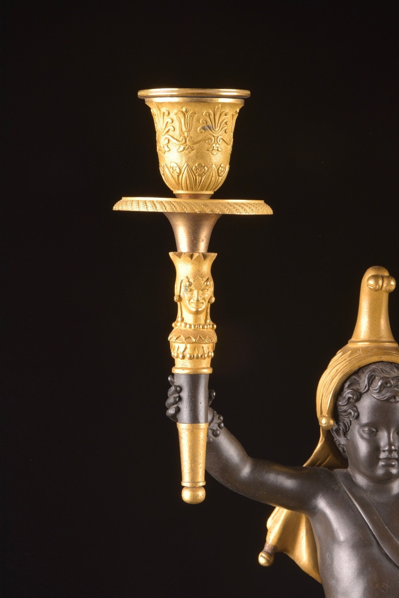 Rare paire de candélabres français Empire – “L’Amour Triomphant”, vers 1815-photo-6