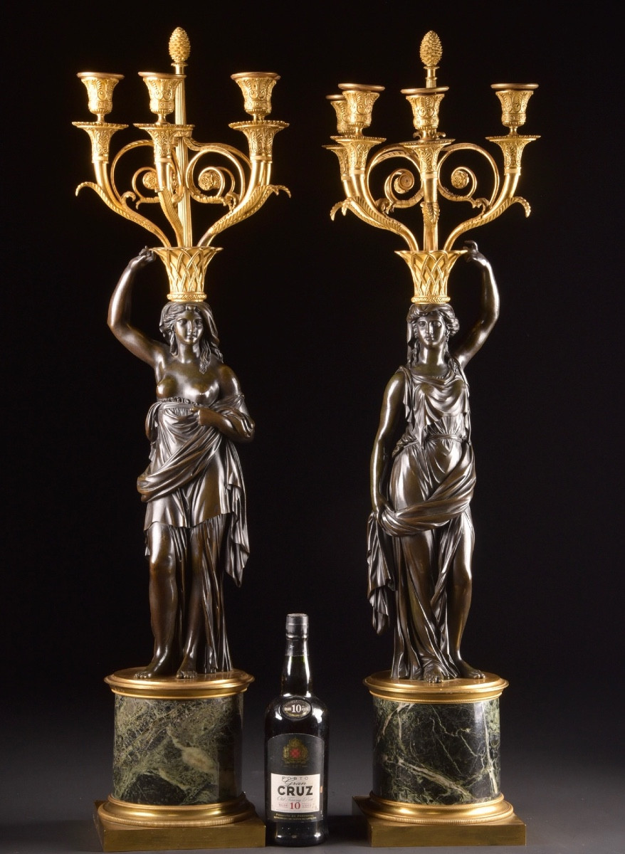 Pair Of Monumental Candelabra From The Empire Period, After A Model By François Rémond -photo-1
