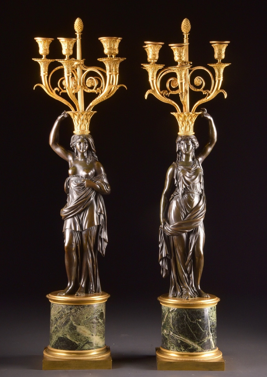 Pair Of Monumental Candelabra From The Empire Period, After A Model By François Rémond 