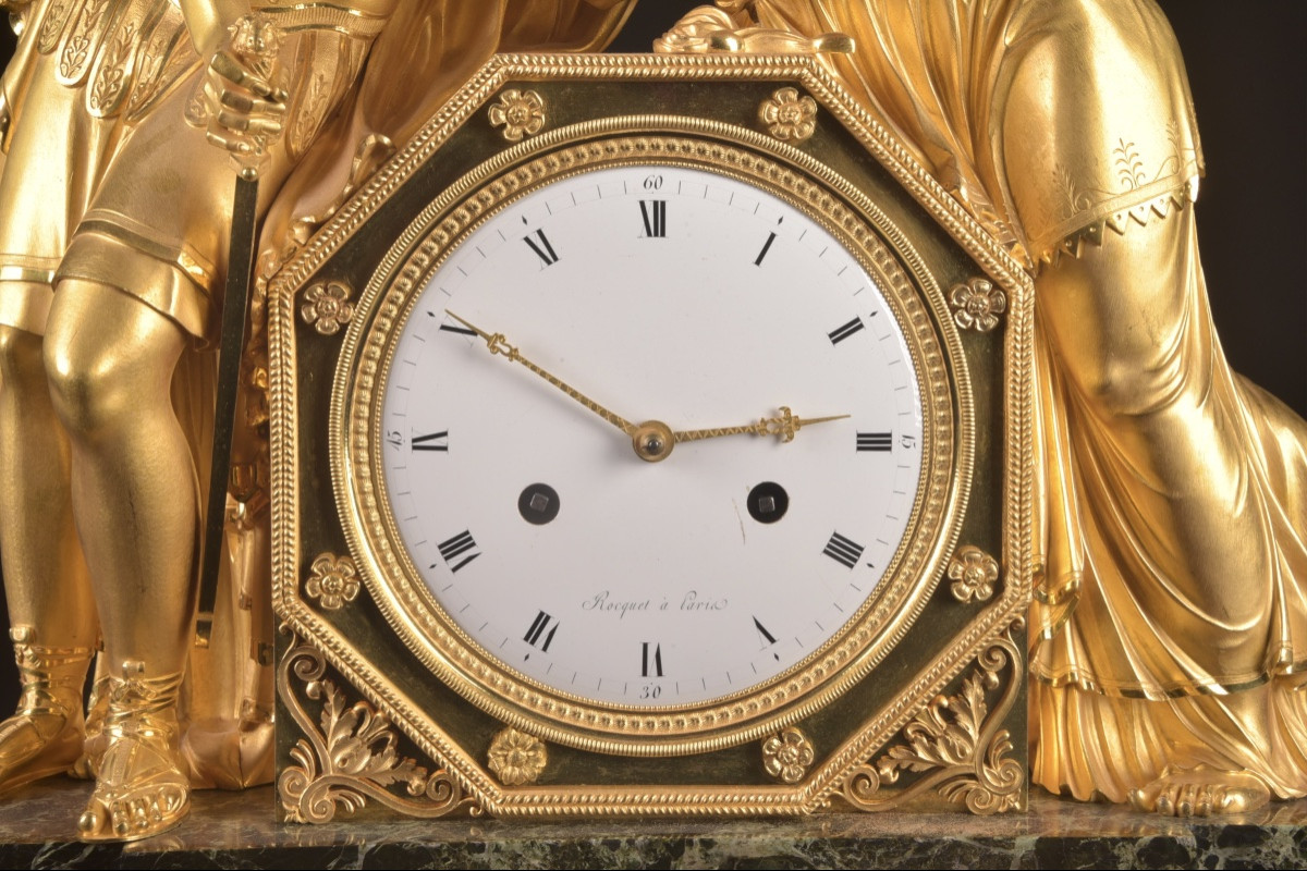 Pendule Empire "Hector", attribuée à Claude Galle, mouvement signé Rocquet à Paris-photo-7