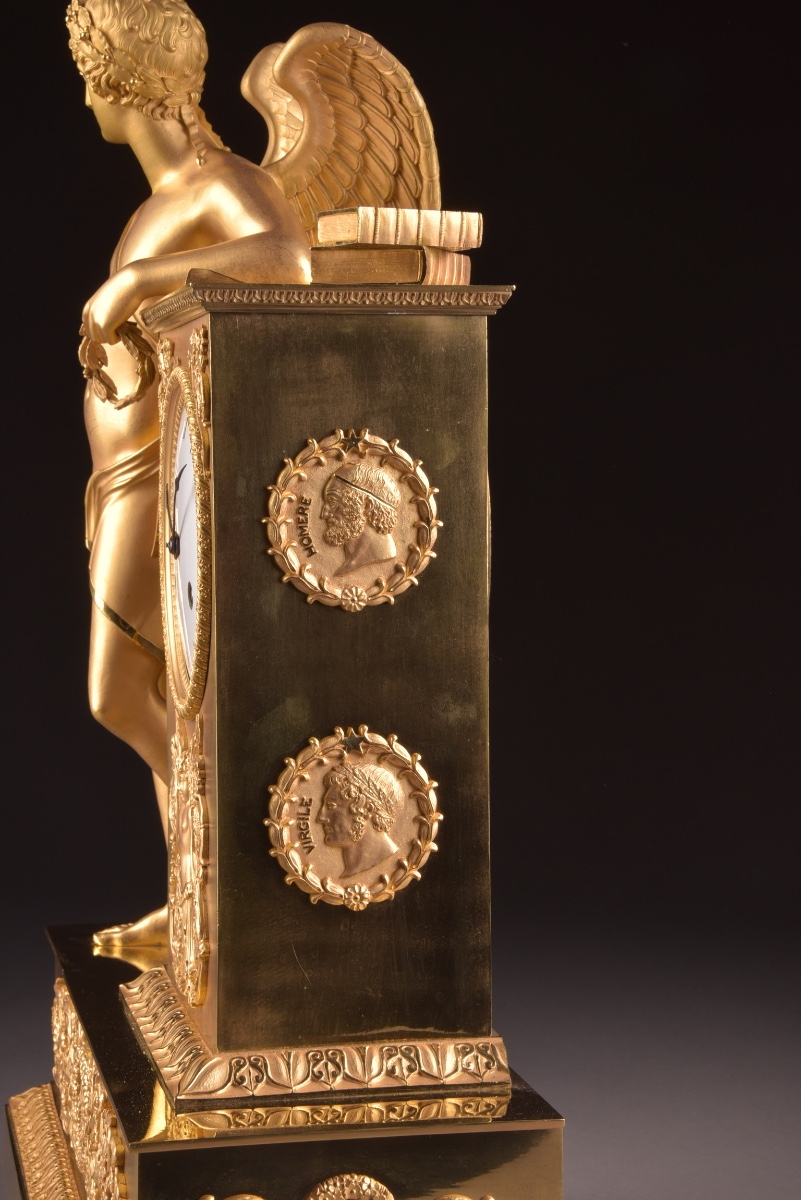 Empire Clock In Mercury-gilt Bronze “allegory Of Poetry”, France, Circa 1810-photo-4