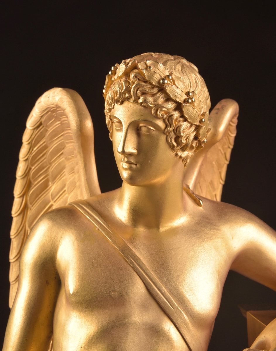 Empire Clock In Mercury-gilt Bronze “allegory Of Poetry”, France, Circa 1810-photo-2