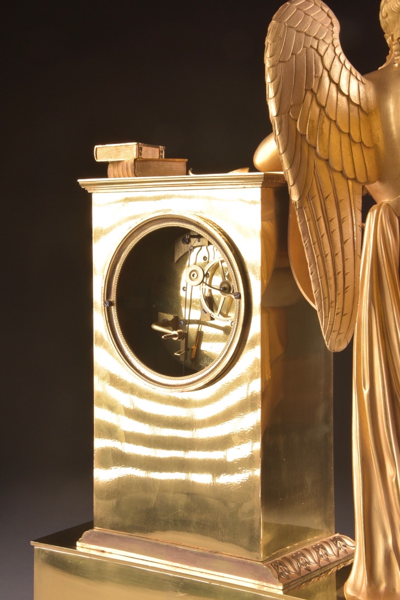 Empire Clock In Mercury-gilt Bronze “allegory Of Poetry”, France, Circa 1810-photo-3