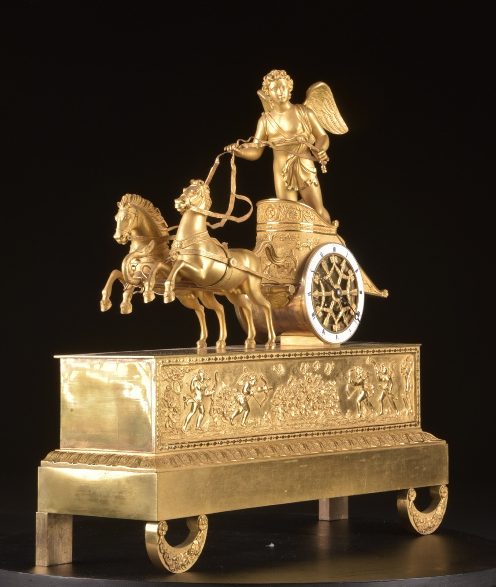 Gilded Bronze Allegorical Chariot Clock, Empire Period-photo-2