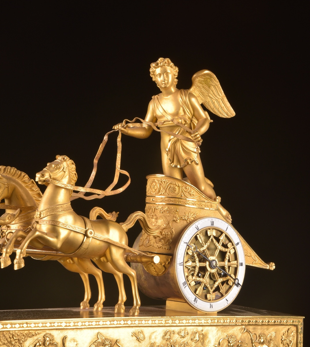 Gilded Bronze Allegorical Chariot Clock, Empire Period-photo-4