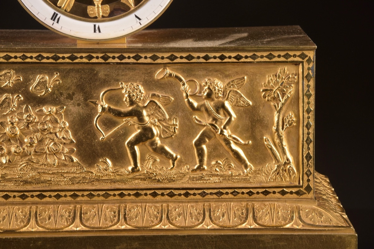Gilded Bronze Allegorical Chariot Clock, Empire Period-photo-3